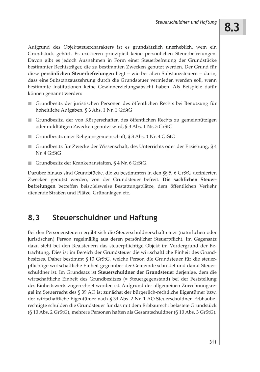 8.3 Steuerschuldner und Haftung