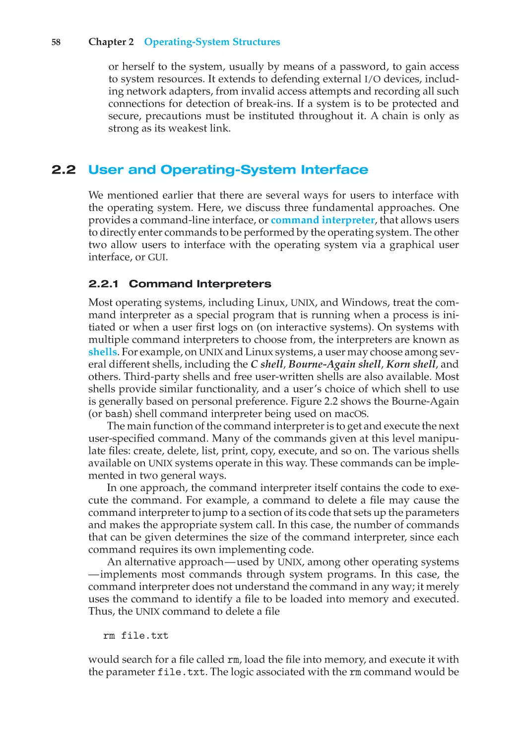 2.2 User and Operating-System Interface
2.2.1 Command Interpreters