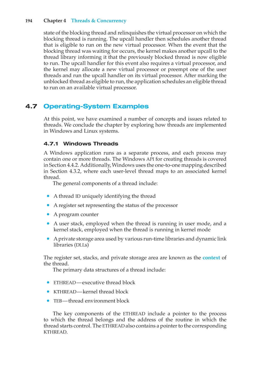 4.7 Operating-System Examples
4.7.1 Windows Threads