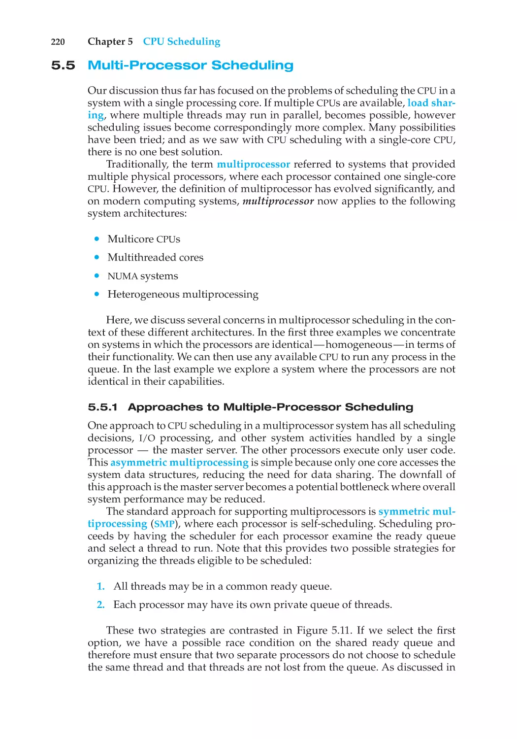 5.5 Multi-Processor Scheduling
5.5.1 Approaches to Multiple-Processor Scheduling