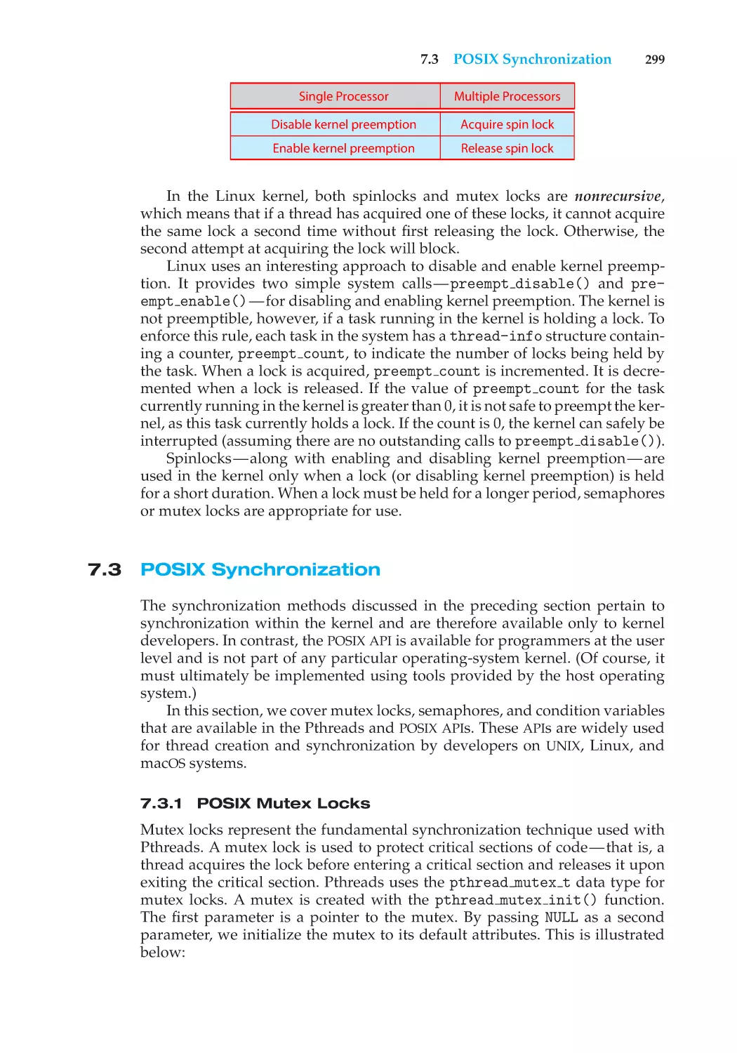 7.3 POSIX Synchronization
7.3.1 POSIX Mutex Locks
