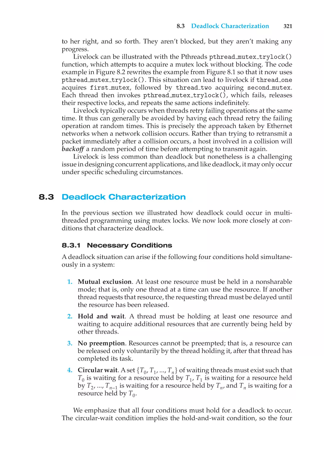 8.3 Deadlock Characterization
8.3.1 Necessary Conditions