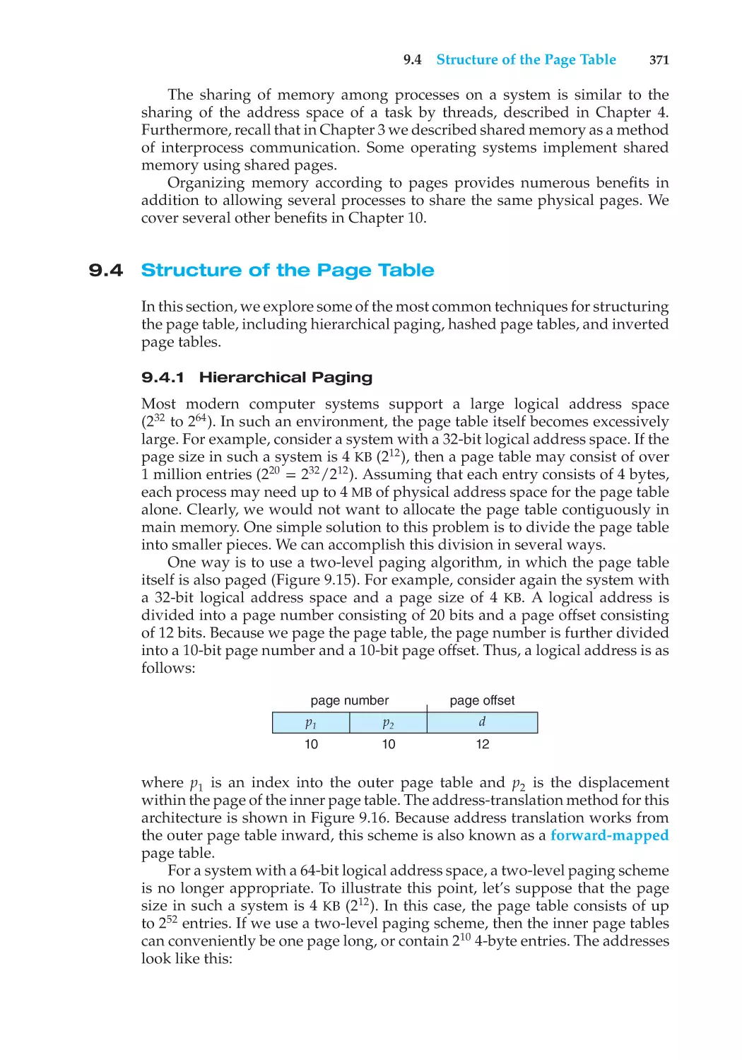 9.4 Structure of the Page Table
9.4.1 Hierarchical Paging