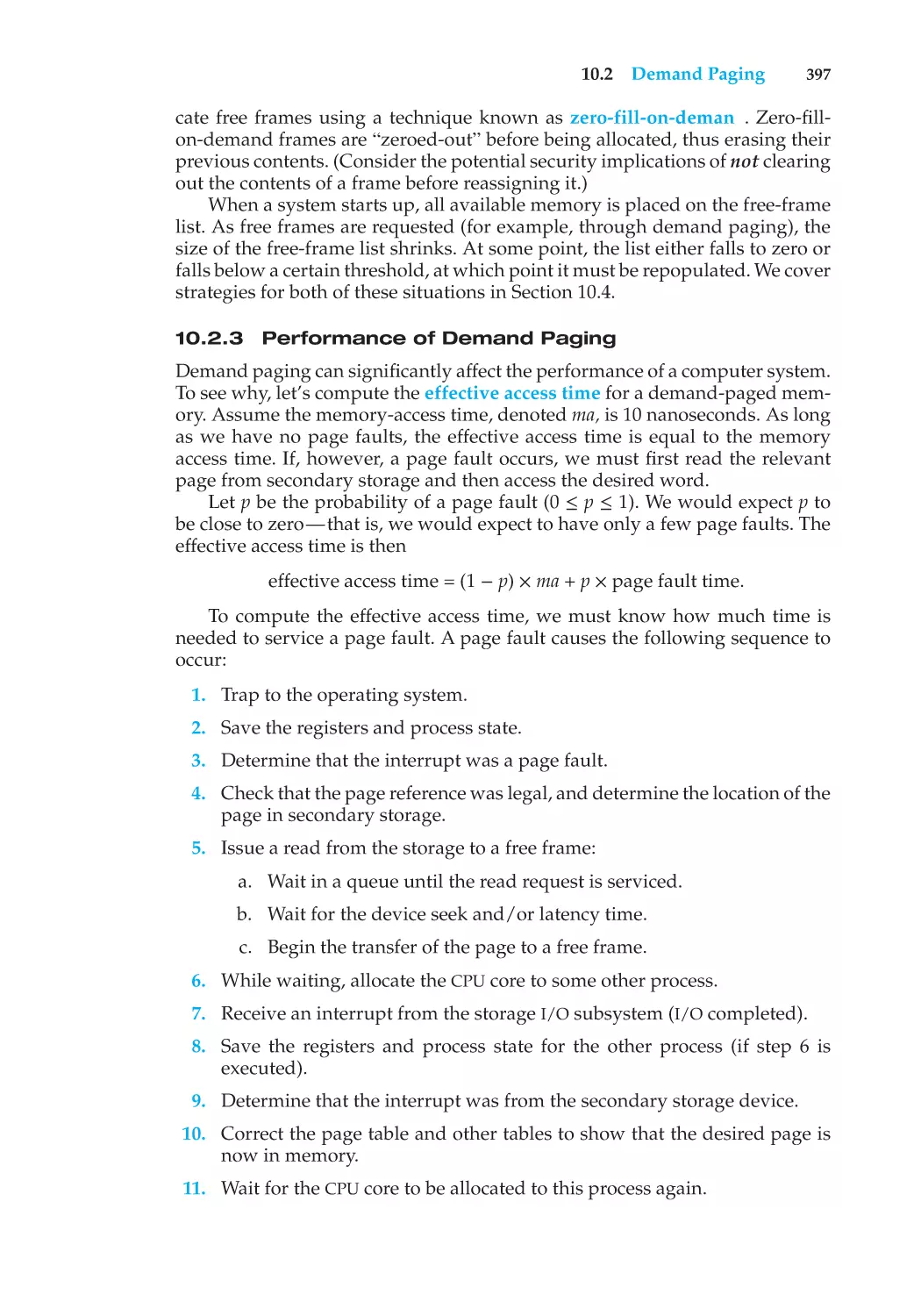 10.2.3 Performance of Demand Paging