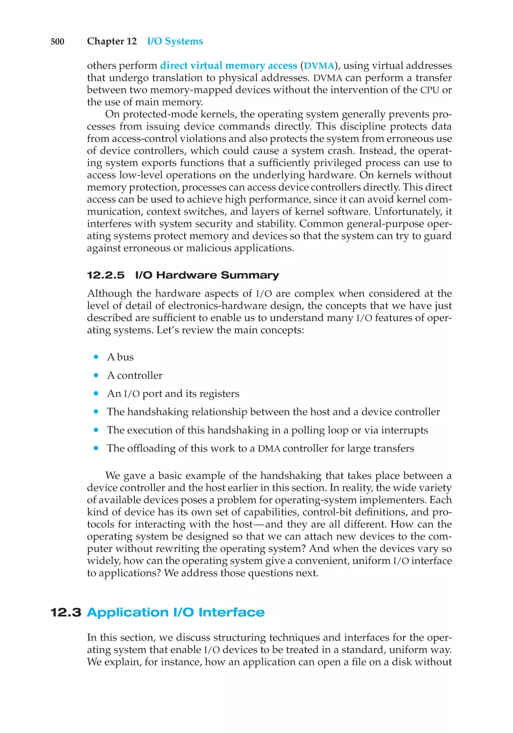 12.2.5 I/O Hardware Summary
12.3 Application I/O Interface