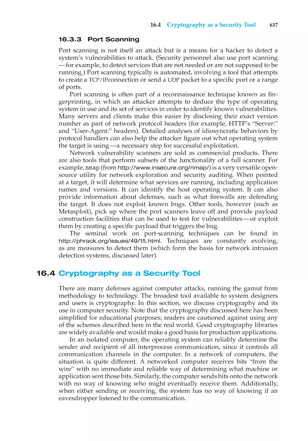 16.3.3 Port Scanning
16.4 Cryptography as a Security Tool