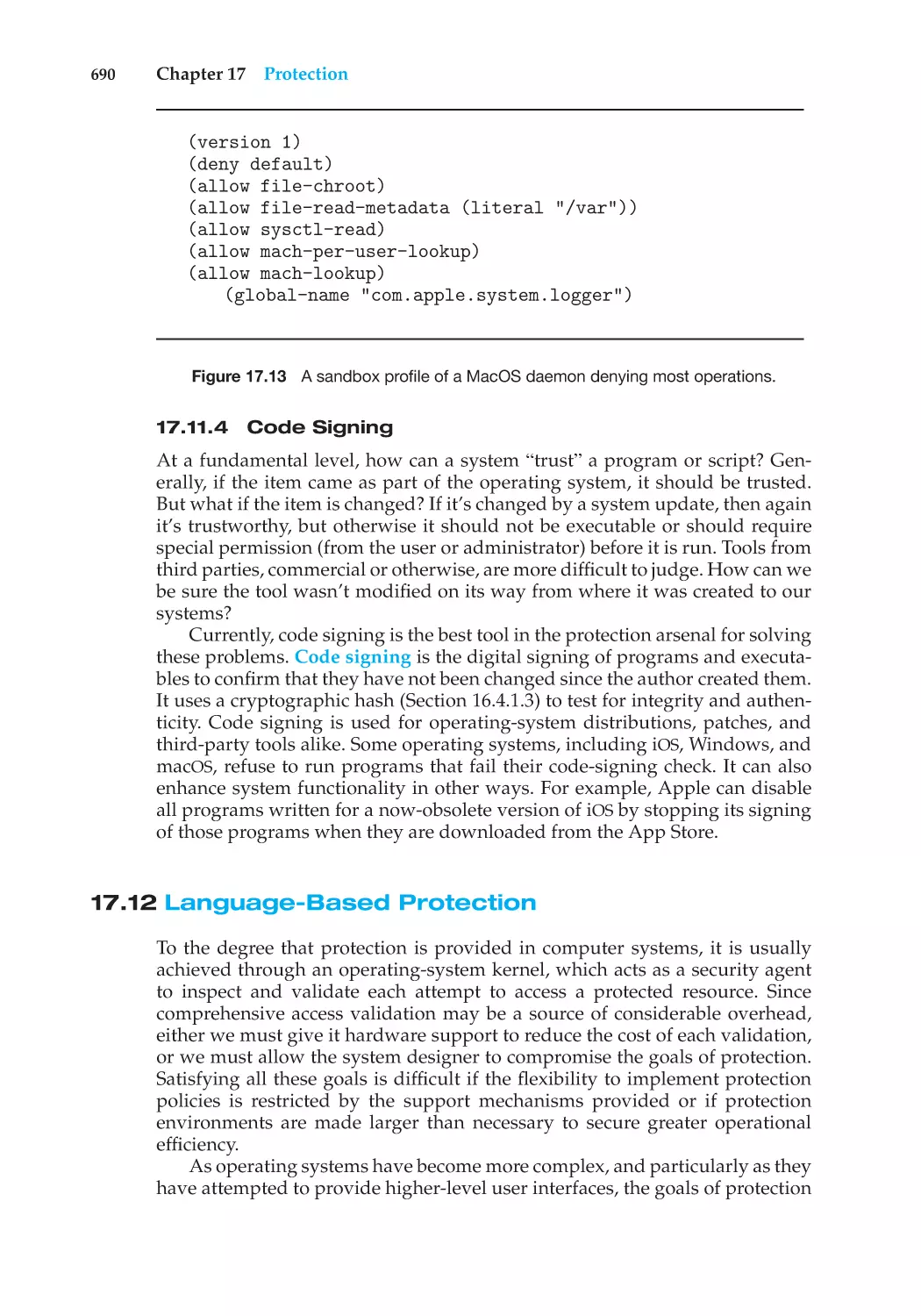 17.11.4 Code Signing
17.12 Language-Based Protection