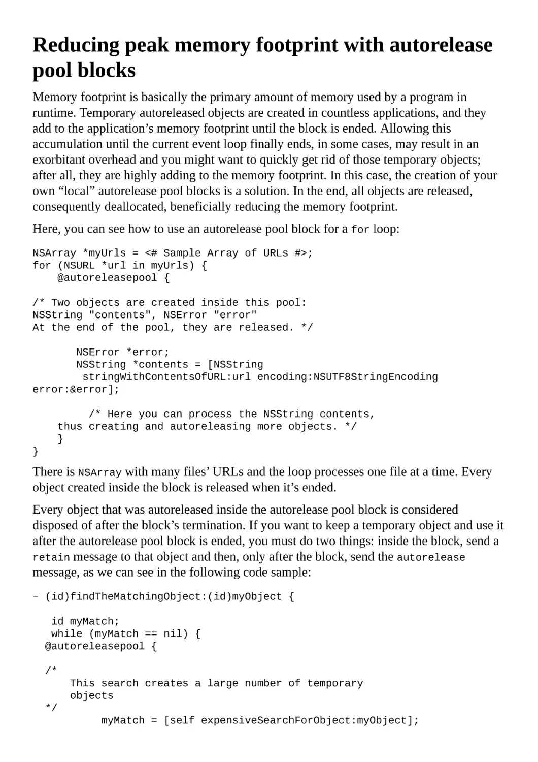 Reducing peak memory footprint with autorelease pool blocks