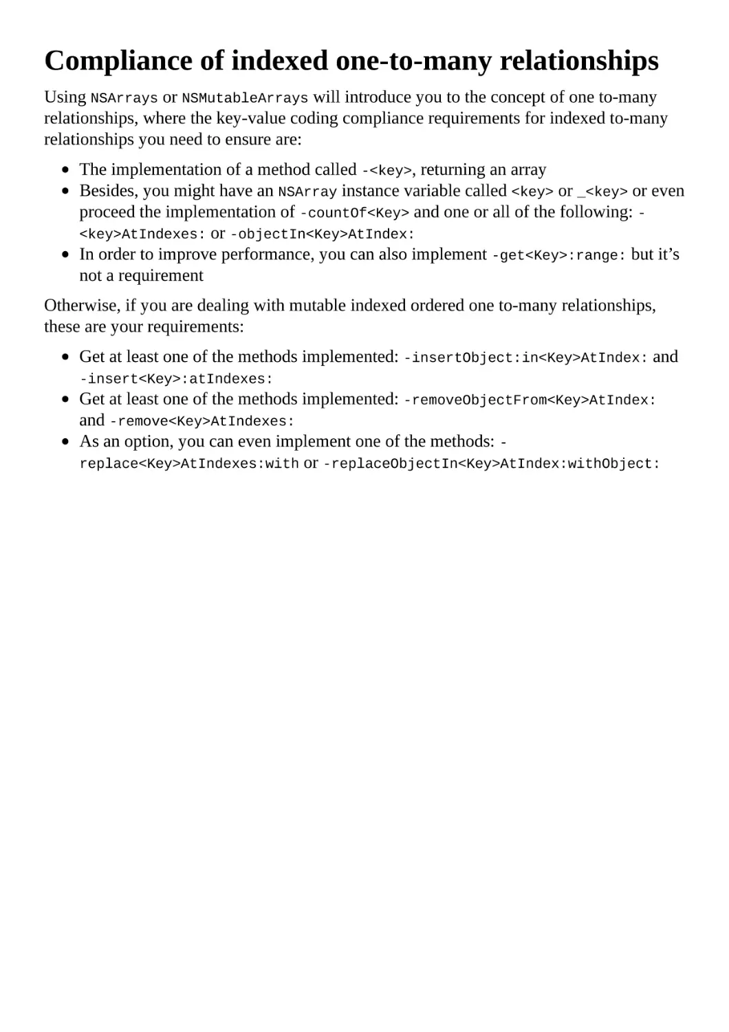 Compliance of indexed one-to-many relationships