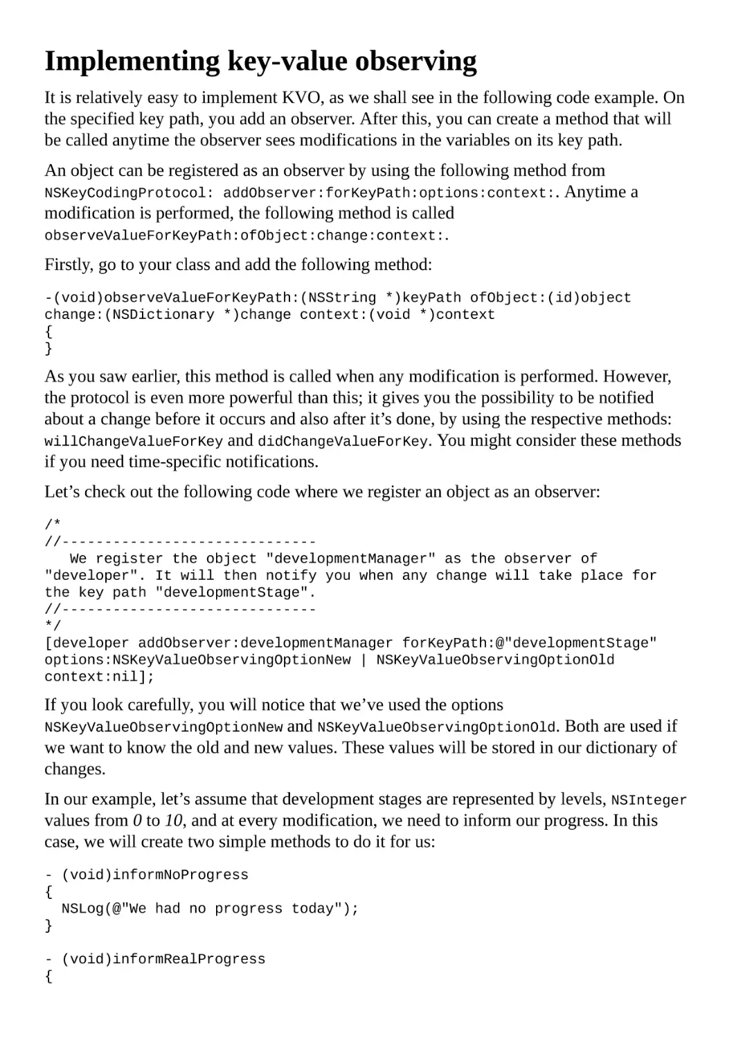 Implementing key-value observing