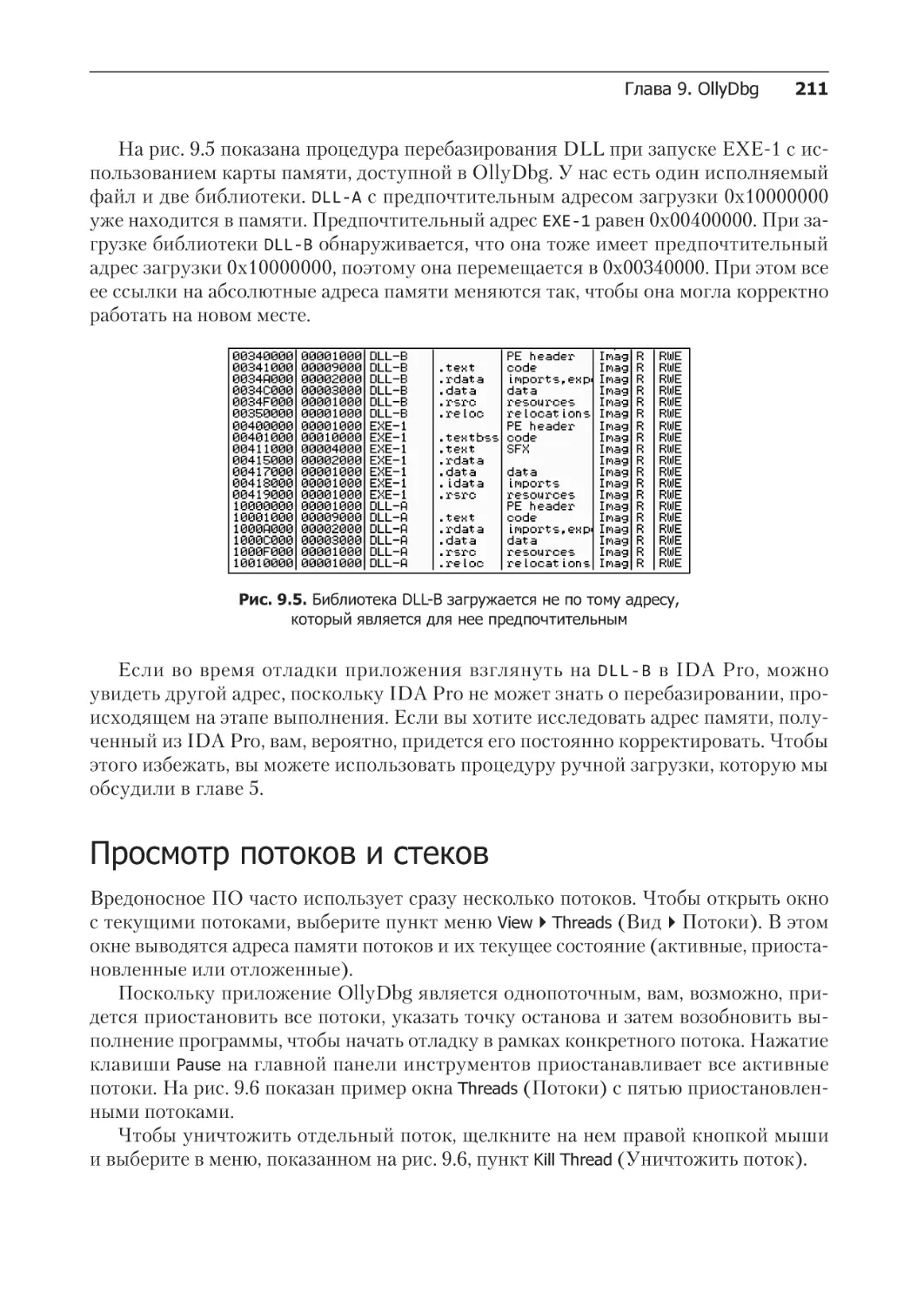 Просмотр потоков и стеков