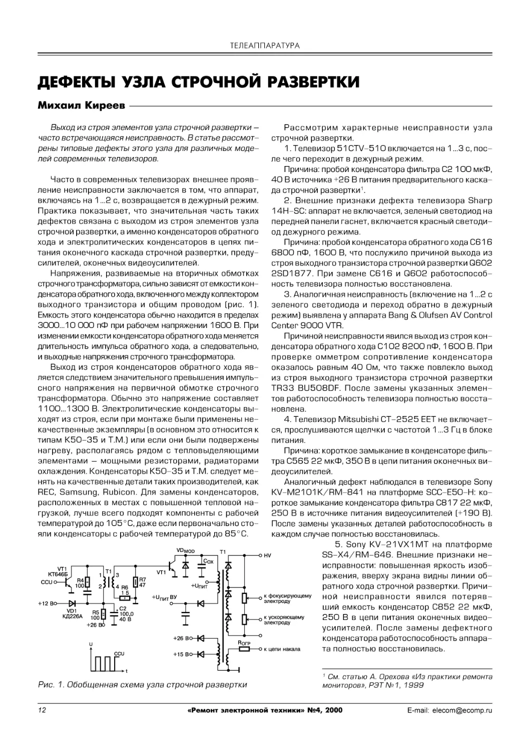 М.Киреев. Дефекты узла строчной развертки