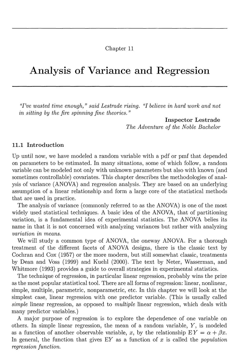 11. Analysis of Variance and Regression