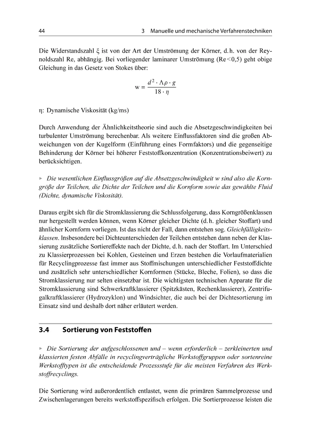 3.4 Sortierung von Feststoffen