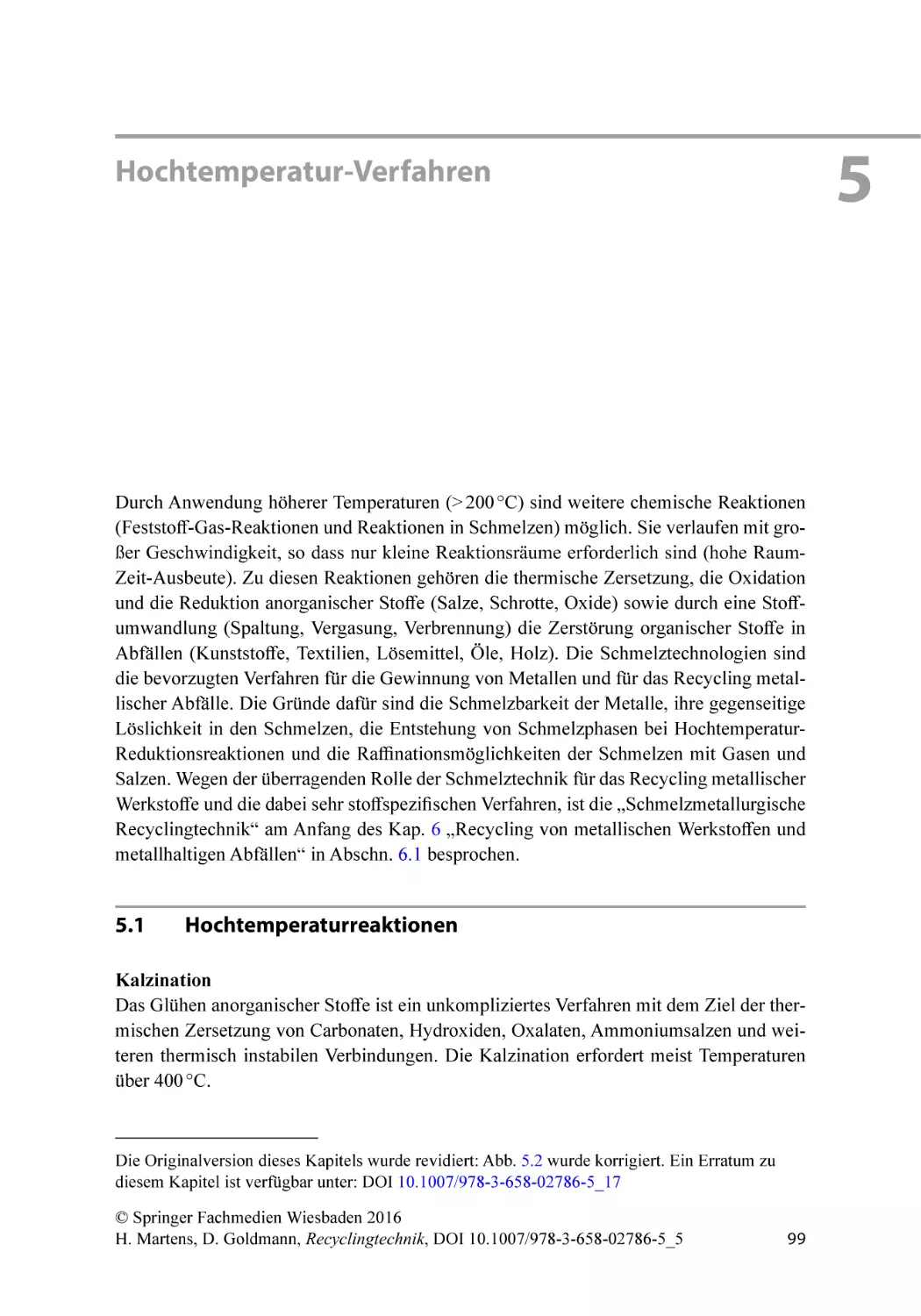 5 Hochtemperatur-Verfahren
5.1 Hochtemperaturreaktionen