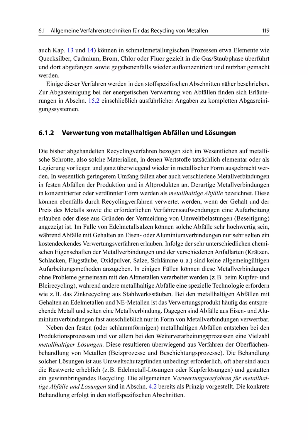 6.1.2 Verwertung von metallhaltigen Abfällen und Lösungen