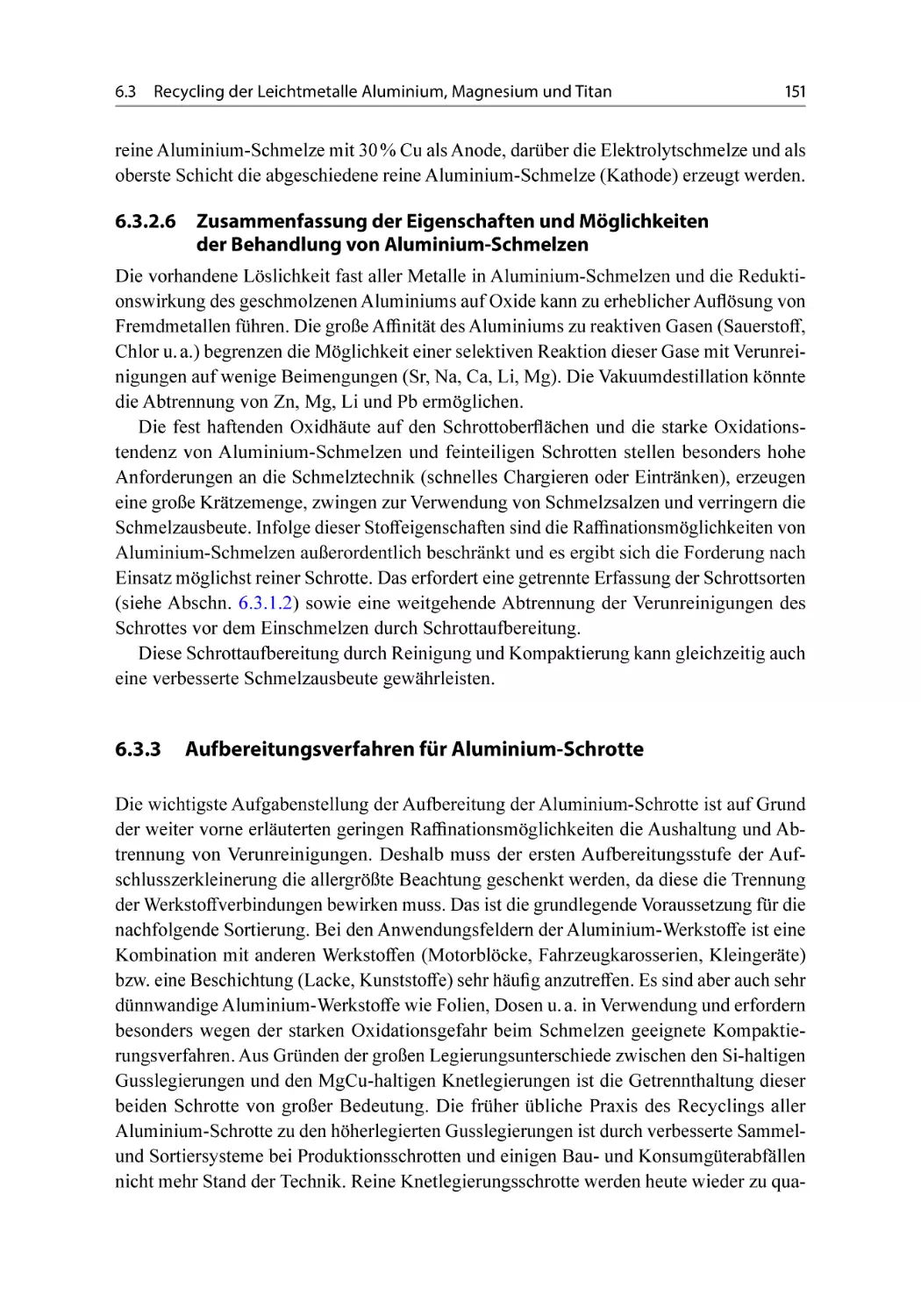 6.3.3 Aufbereitungsverfahren für Aluminium-Schrotte