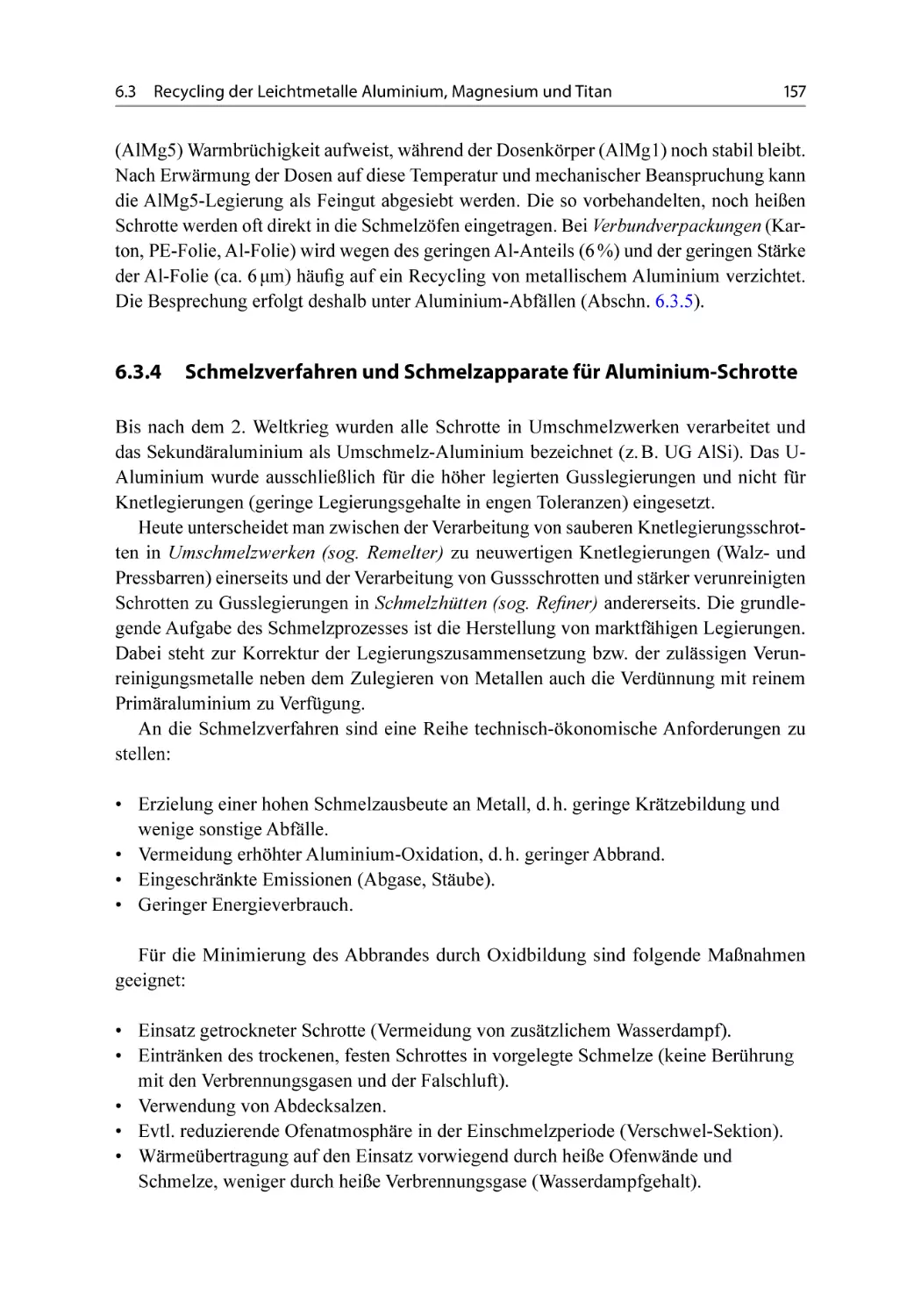 6.3.4 Schmelzverfahren und Schmelzapparate für Aluminium-Schrotte