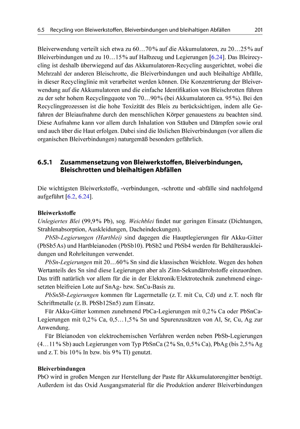 6.5.1 Zusammensetzung von Bleiwerkstoffen, Bleiverbindungen, Bleischrotten und bleihaltigen Abfällen