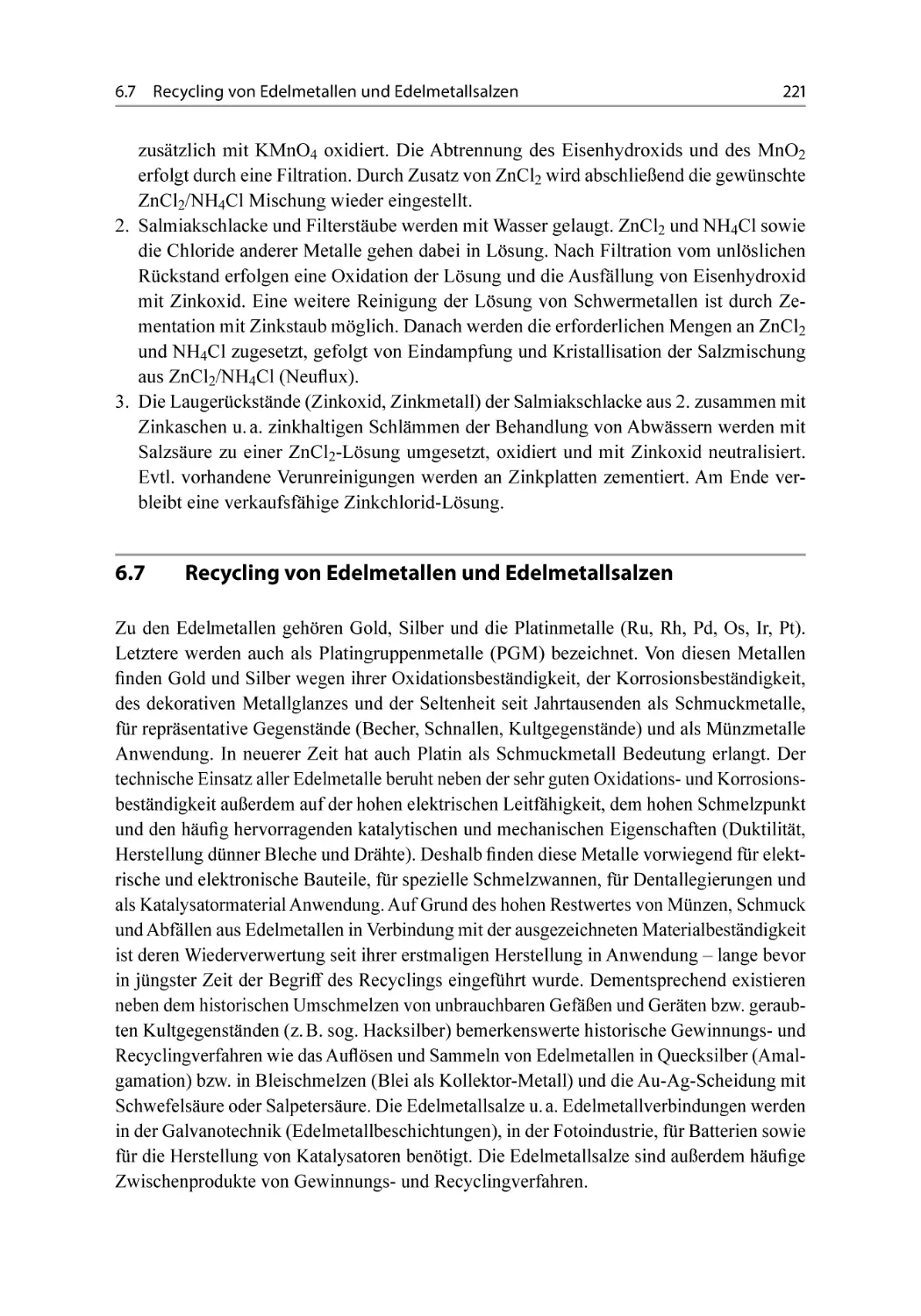 6.7 Recycling von Edelmetallen und Edelmetallsalzen