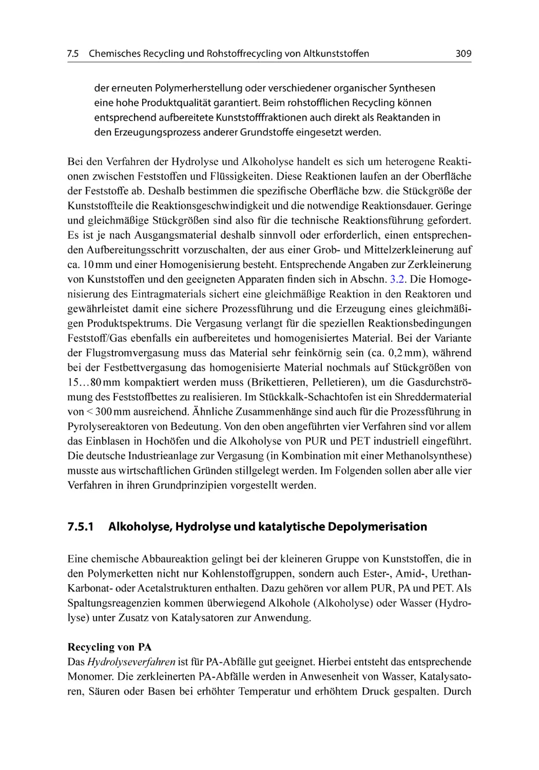 7.5.1 Alkoholyse, Hydrolyse und katalytische Depolymerisation