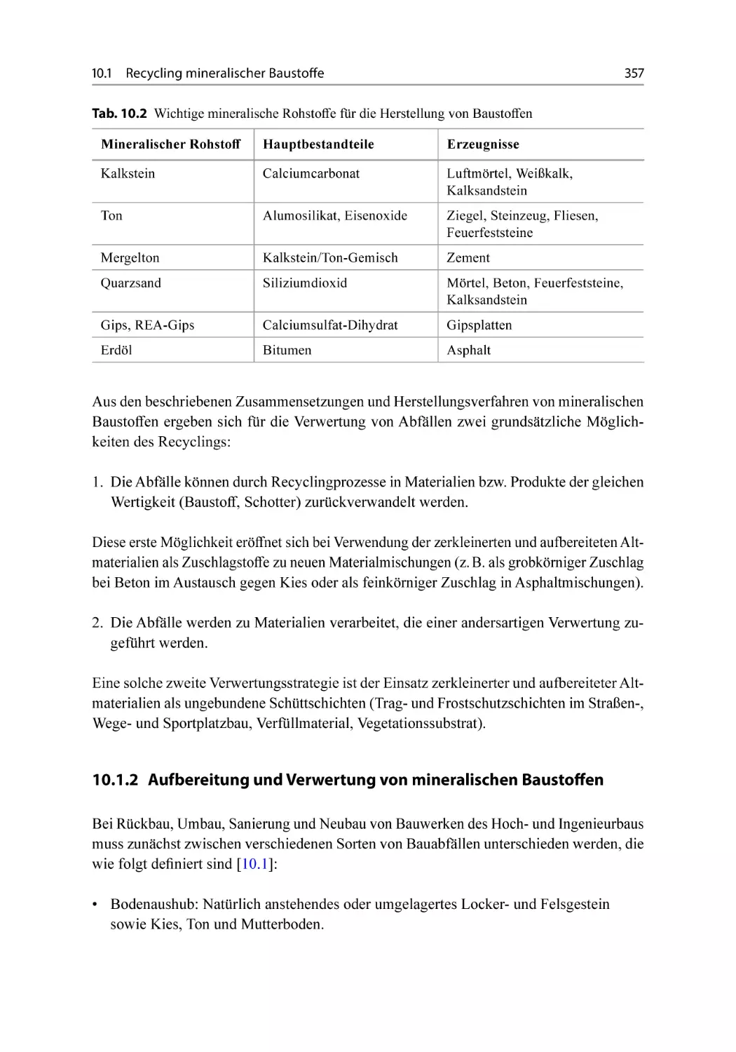 10.1.2 Aufbereitung und Verwertung von mineralischen Baustoffen