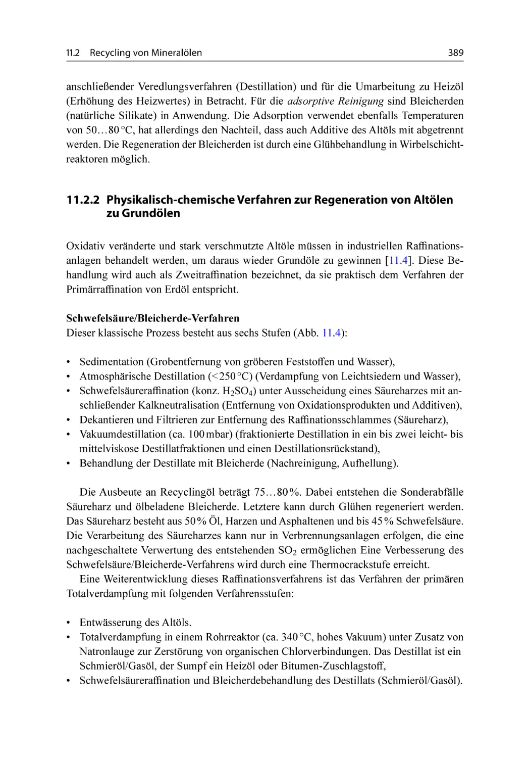 11.2.2 Physikalisch-chemische Verfahren zur Regeneration von Altölen zu Grundölen