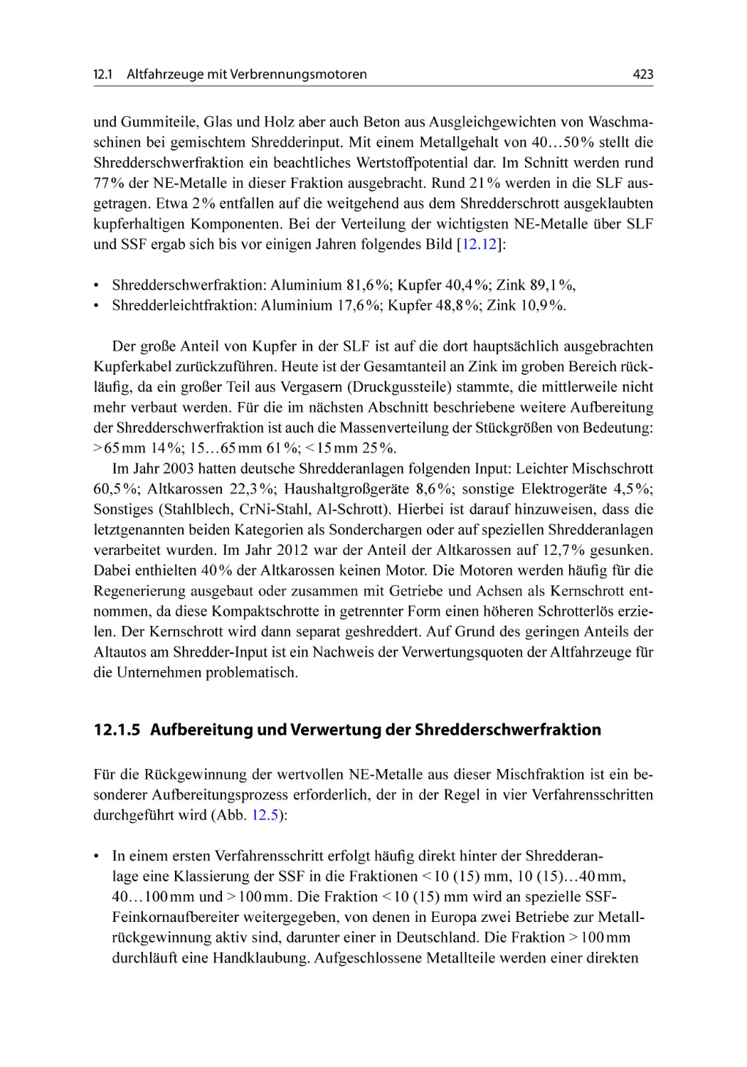 12.1.5 Aufbereitung und Verwertung der Shredderschwerfraktion