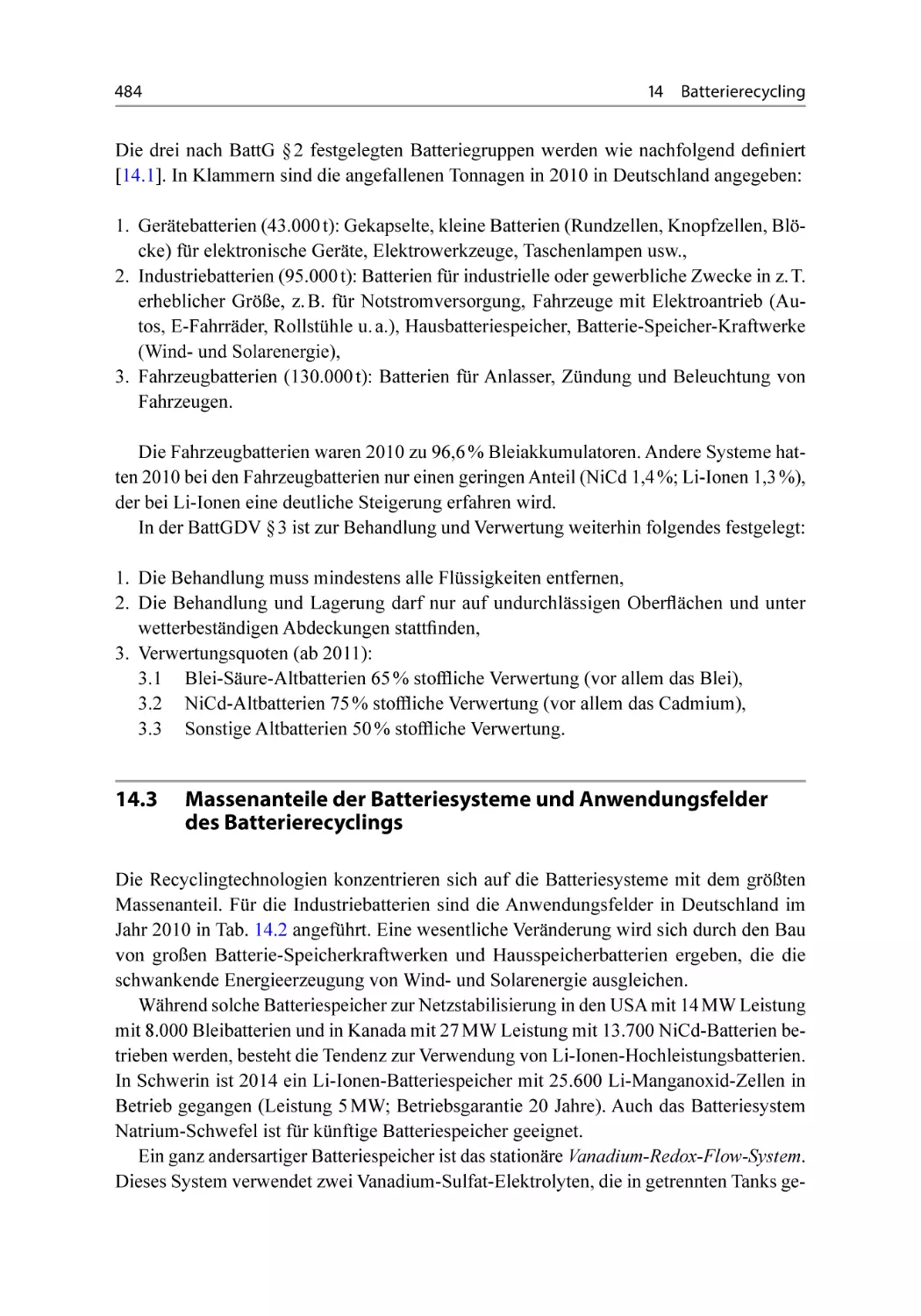 14.3 Massenanteile der Batteriesysteme und Anwendungsfelder des Batterierecyclings