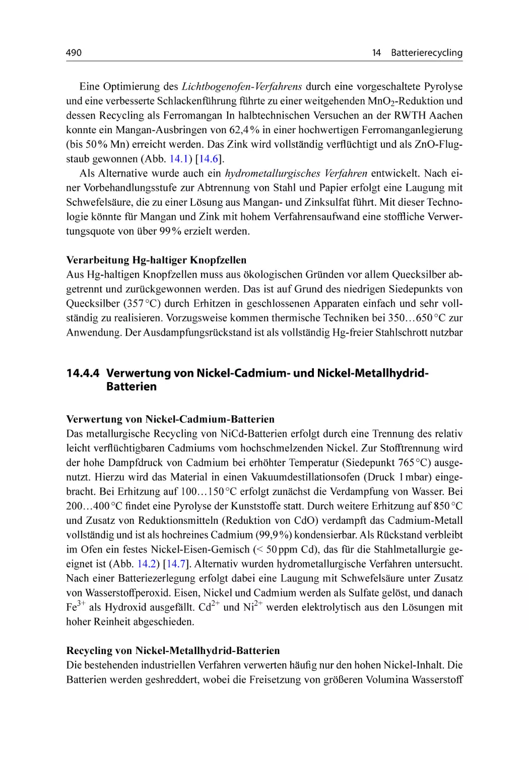 14.4.4 Verwertung von Nickel-Cadmium- und Nickel-Metallhydrid-Batterien