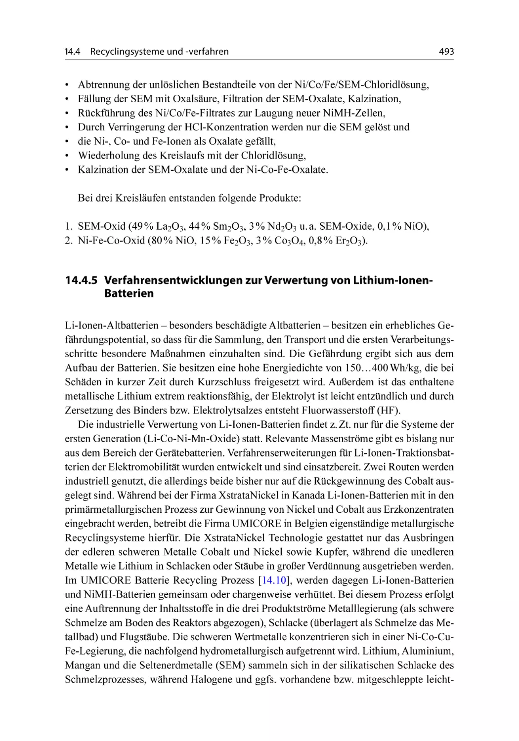 14.4.5 Verfahrensentwicklungen zur Verwertung von Lithium-Ionen-Batterien