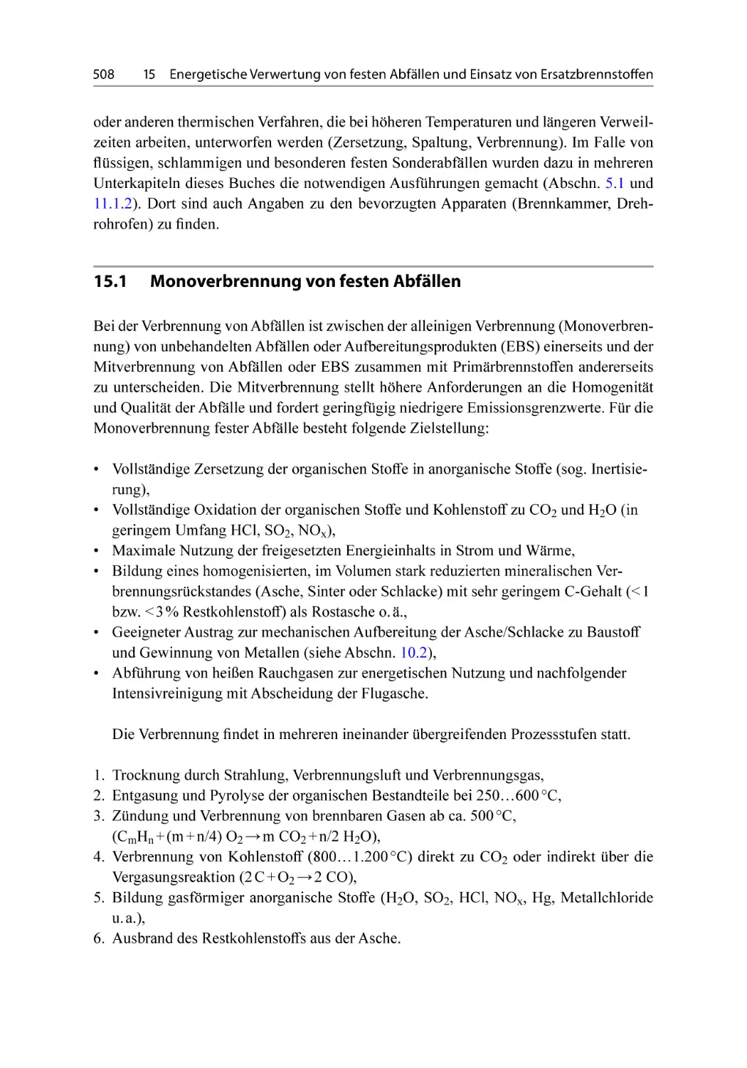 15.1 Monoverbrennung von festen Abfällen