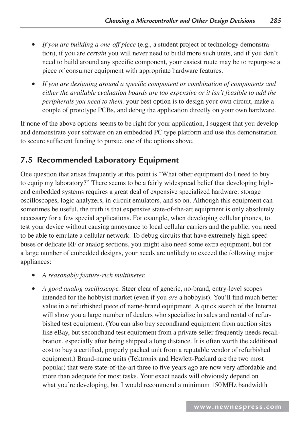 7.5 Recommended Laboratory Equipment