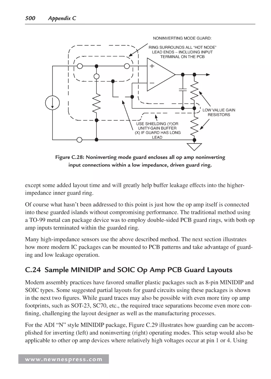 C.24 Sample MINIDIP and SOIC Op Amp PCB Guard Layouts