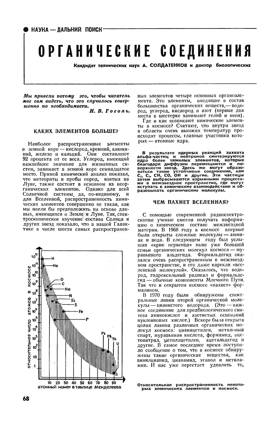 А. СОЛДАТЕНКОВ, канд. техн. наук, И. СЫТИНСКИЙ, докт. биол. наук — Органические соединения во Вселенной