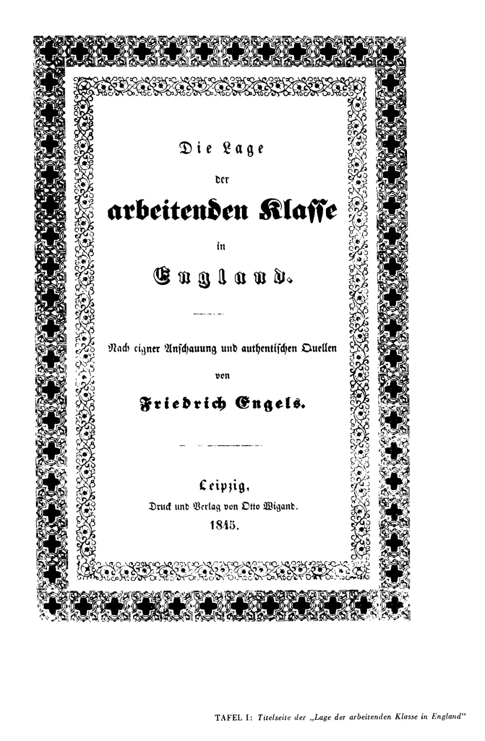 TAFEL I: Titelseite der „Lage der arbeitenden Klasse in England