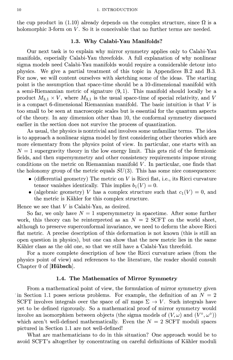 1.3. Why Calabi-Yau Manifolds?
1.4. The Mathematics of Mirror Symmetry