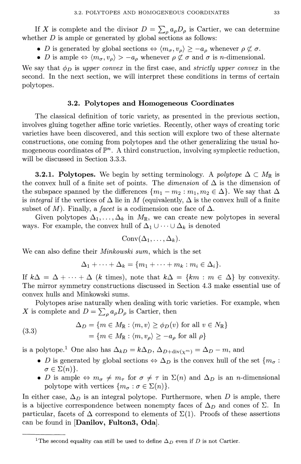 3.2. Polytopes and Homogeneous Coordinates