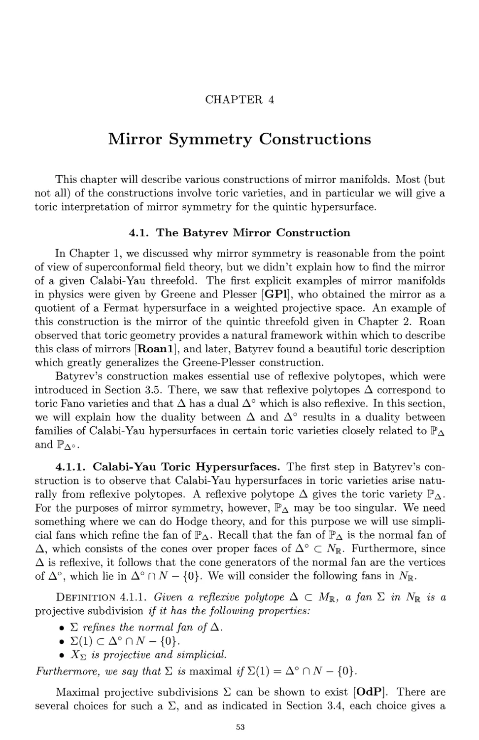 Chapter 4. Mirror Symmetry Constructions