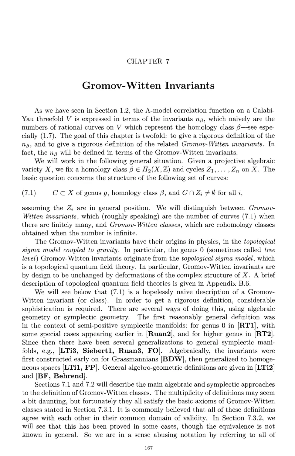 Chapter 7. Gromov-Witten Invariants