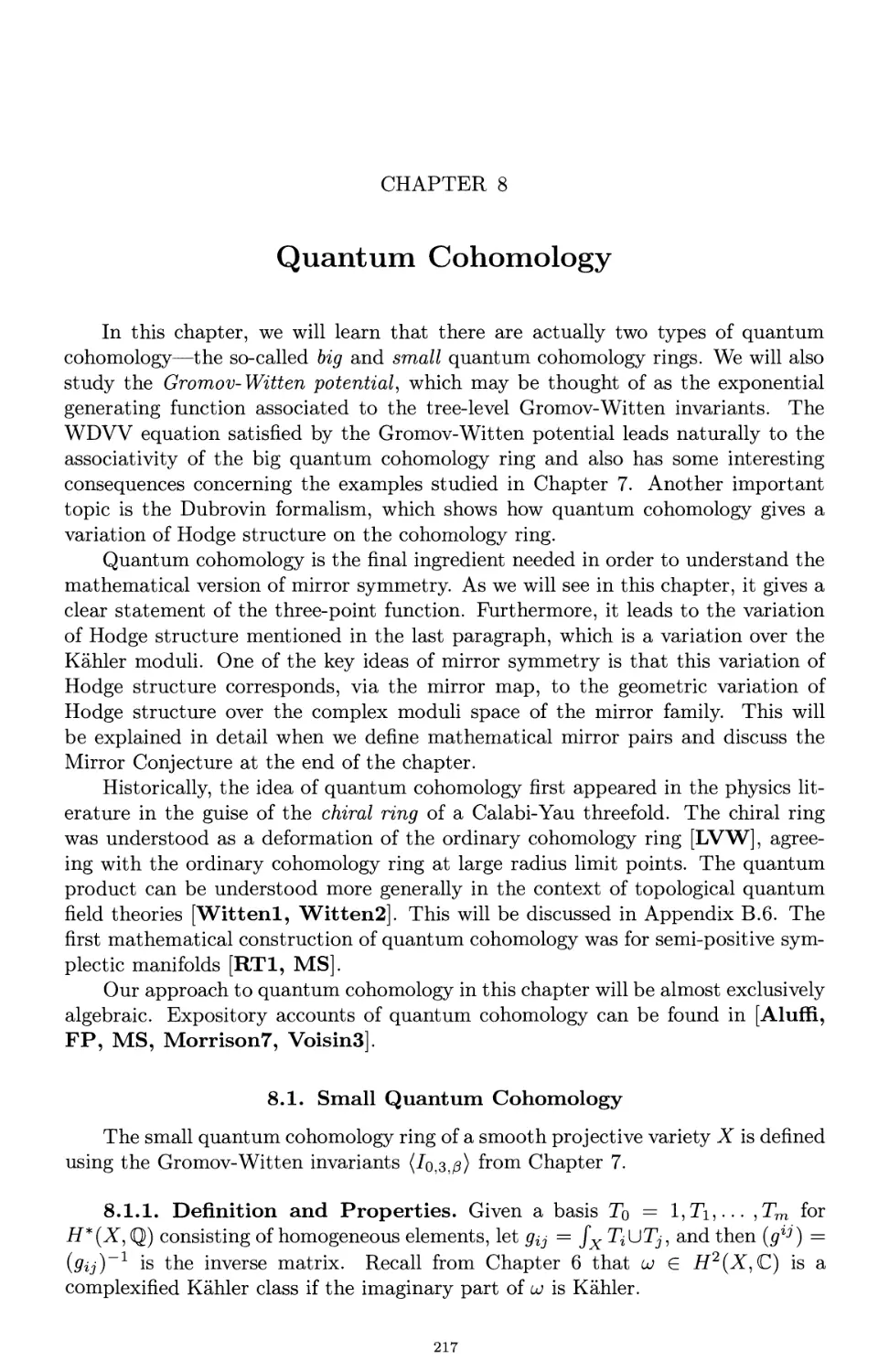 Chapter 8. Quantum Cohomology