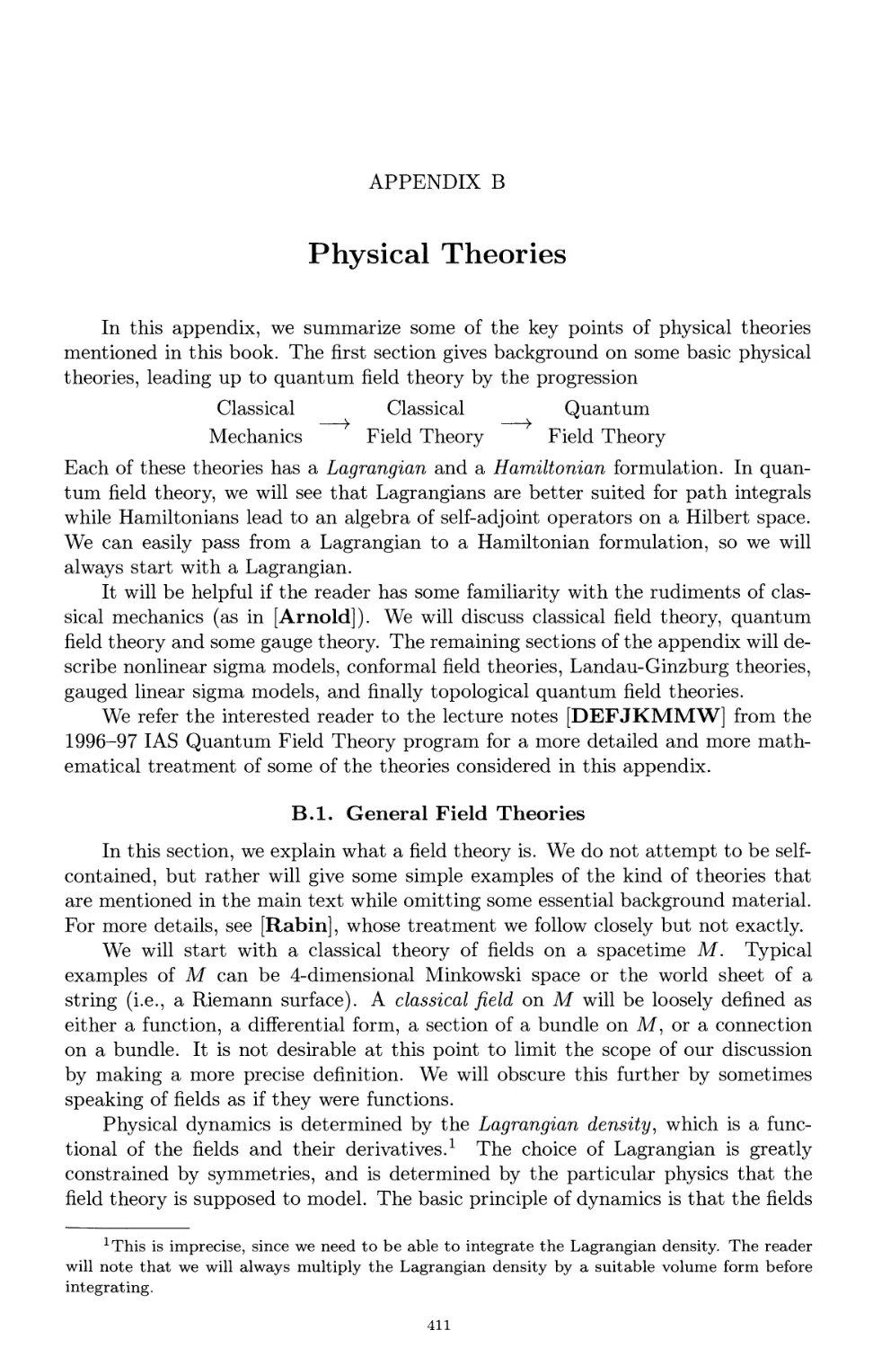 Appendix B. Physical Theories