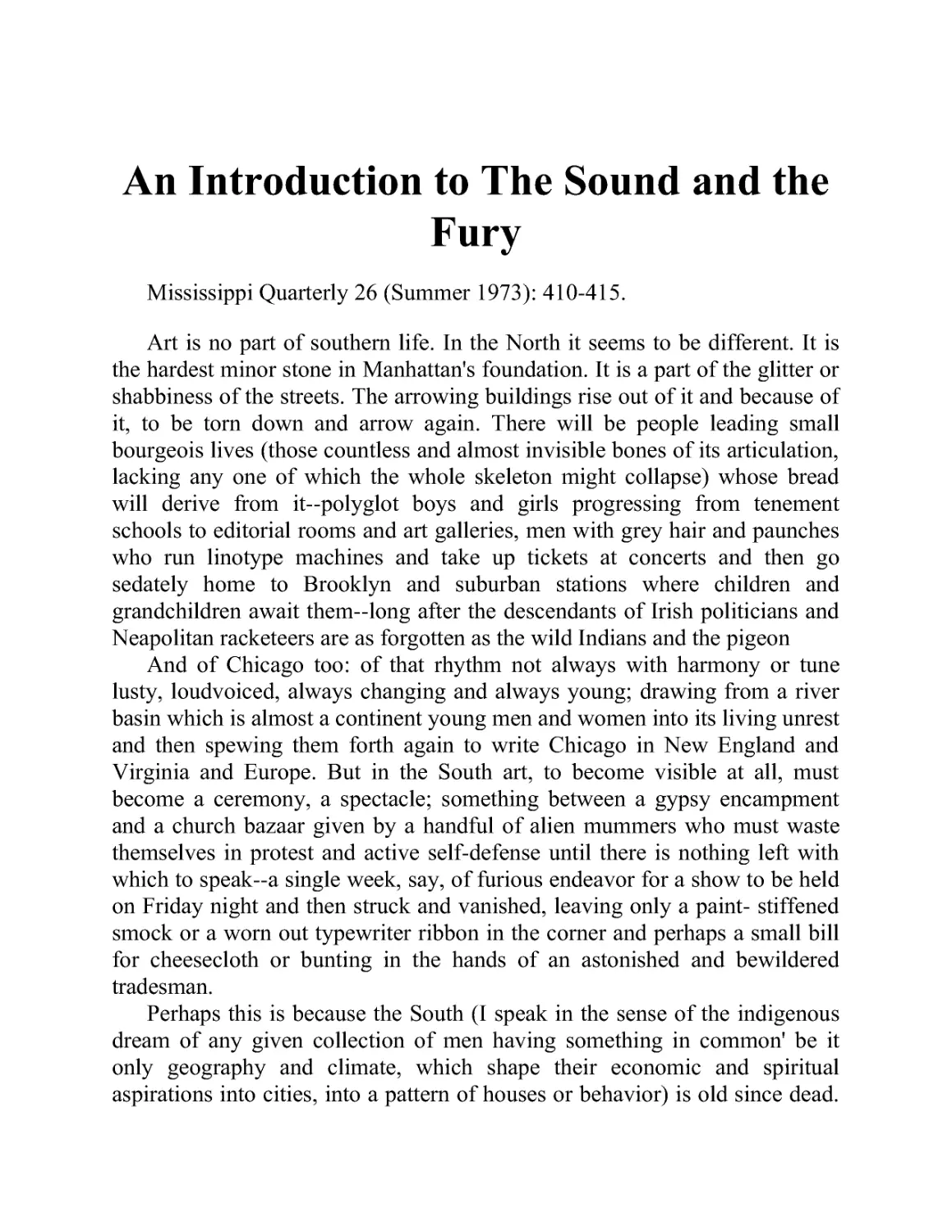 An Introduction to The Sound and the Fury