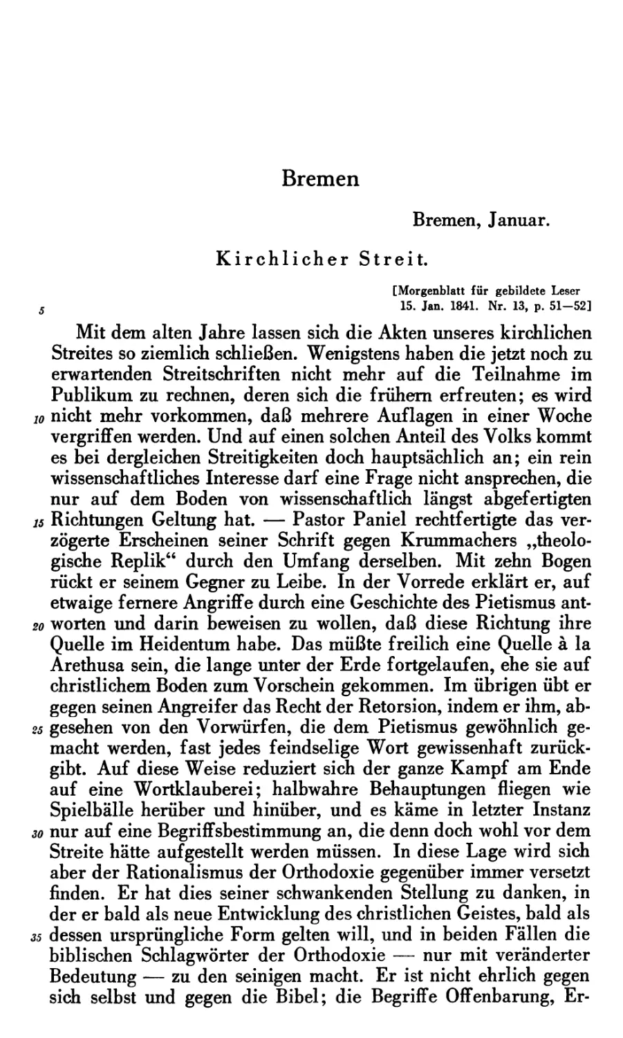 Kirchlicher Streit. Verhältnis zur Literatur. Musik. Plattdeutsch