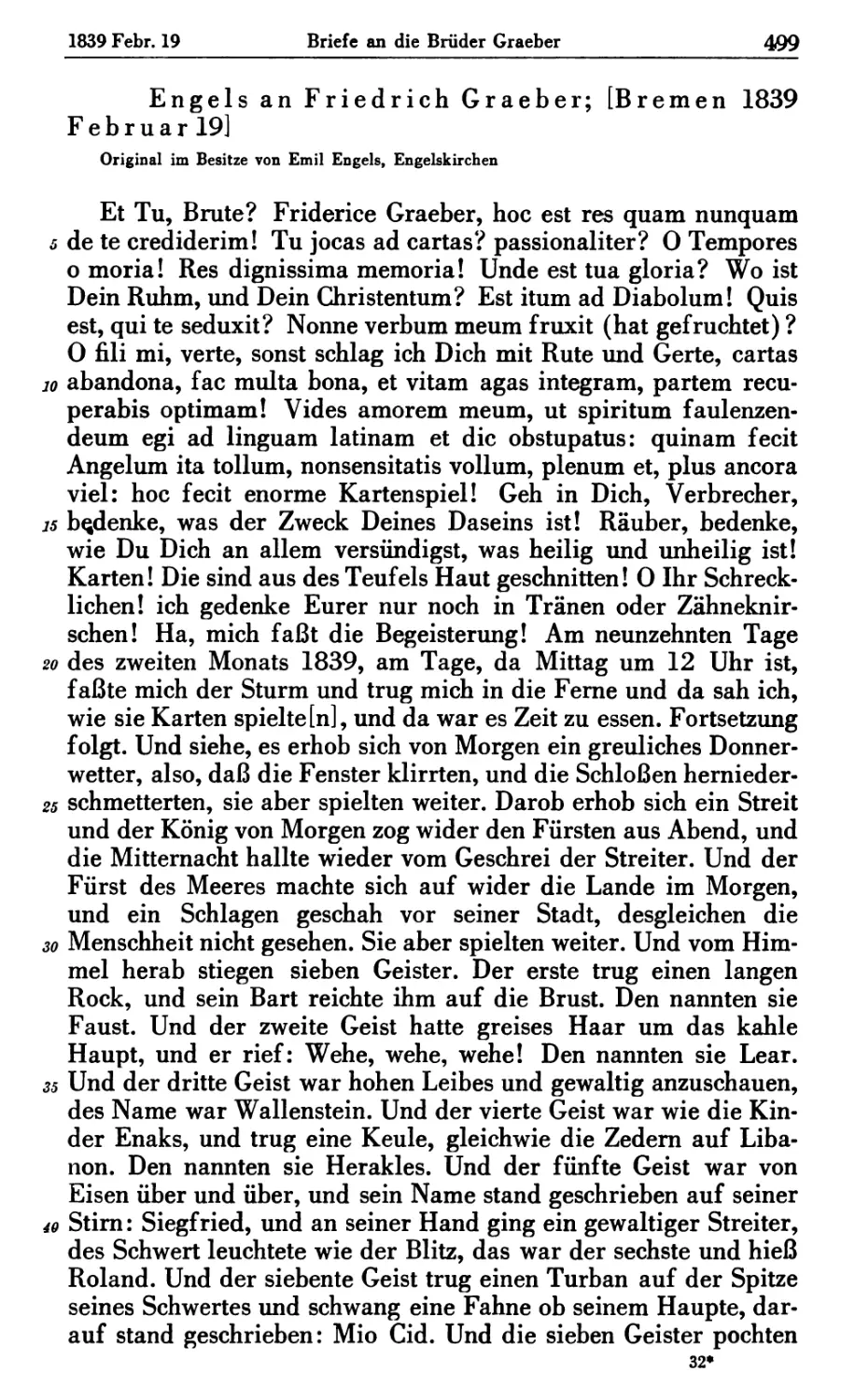 Engels an Friedrich Graeber; [Bremen 1839 Februar 19]