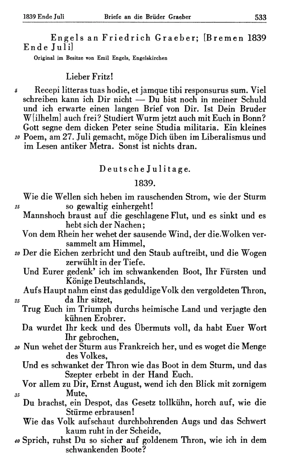 Engels an Friedrich Graeber; [Bremen 1839 Ende Juli]