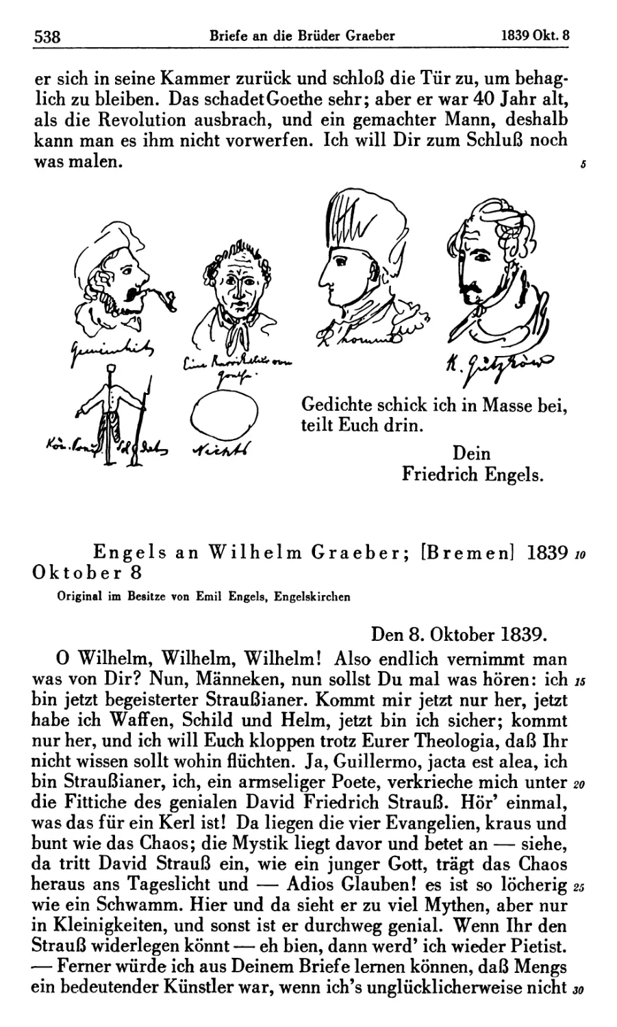 Engels an Wilhelm Graeber; [Bremen] 1839 Oktober 8