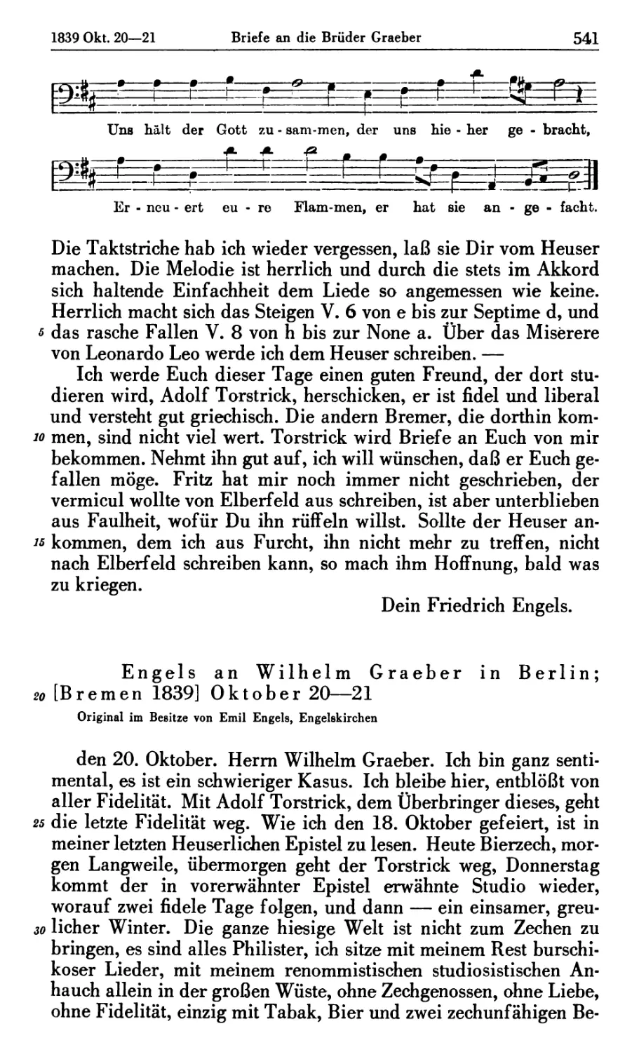 Engels an Wilhelm Graeber in Berlin; [Bremen 1839] Oktober 20-21