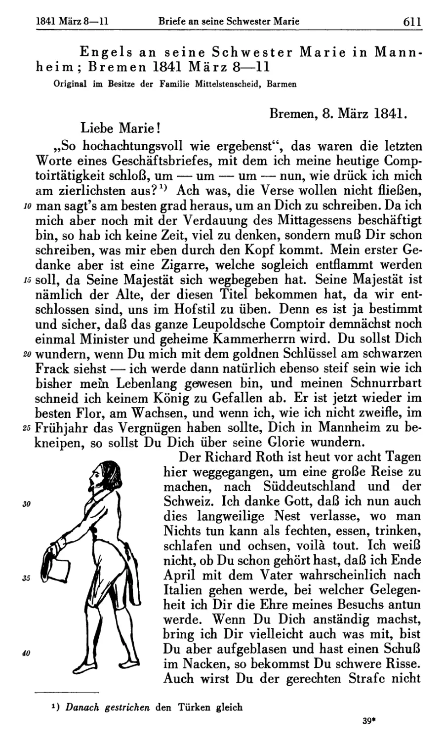 Engels an seine Schwester Marie in Mannheim; Bremen 1841 März 8-11