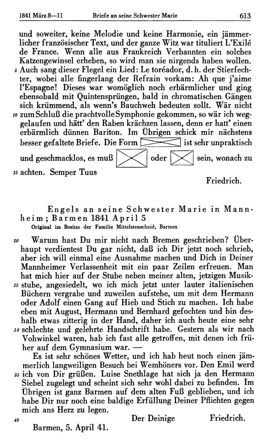 Engels an seine Schwester Marie in Mannheim; Barmen 1841 April 5